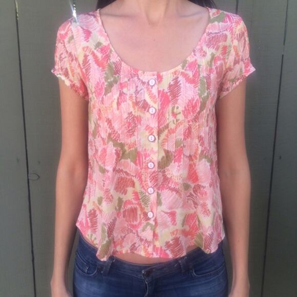 Forever 21 crop short sleeve pink floral top small - Picture 6 of 8